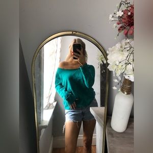 Off the shoulder green sweatshirt winter sweater